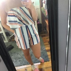 Strapless white striped romper brand new